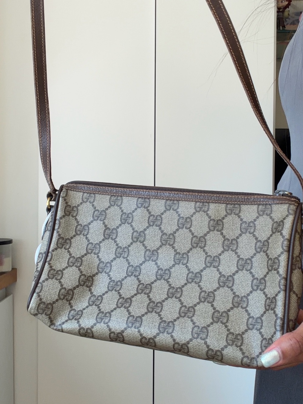AUTHENTIC GUCCI VINTAGE GG SUPREME WEB CROSSBODY BAG BROWN - Picture 3 of 9